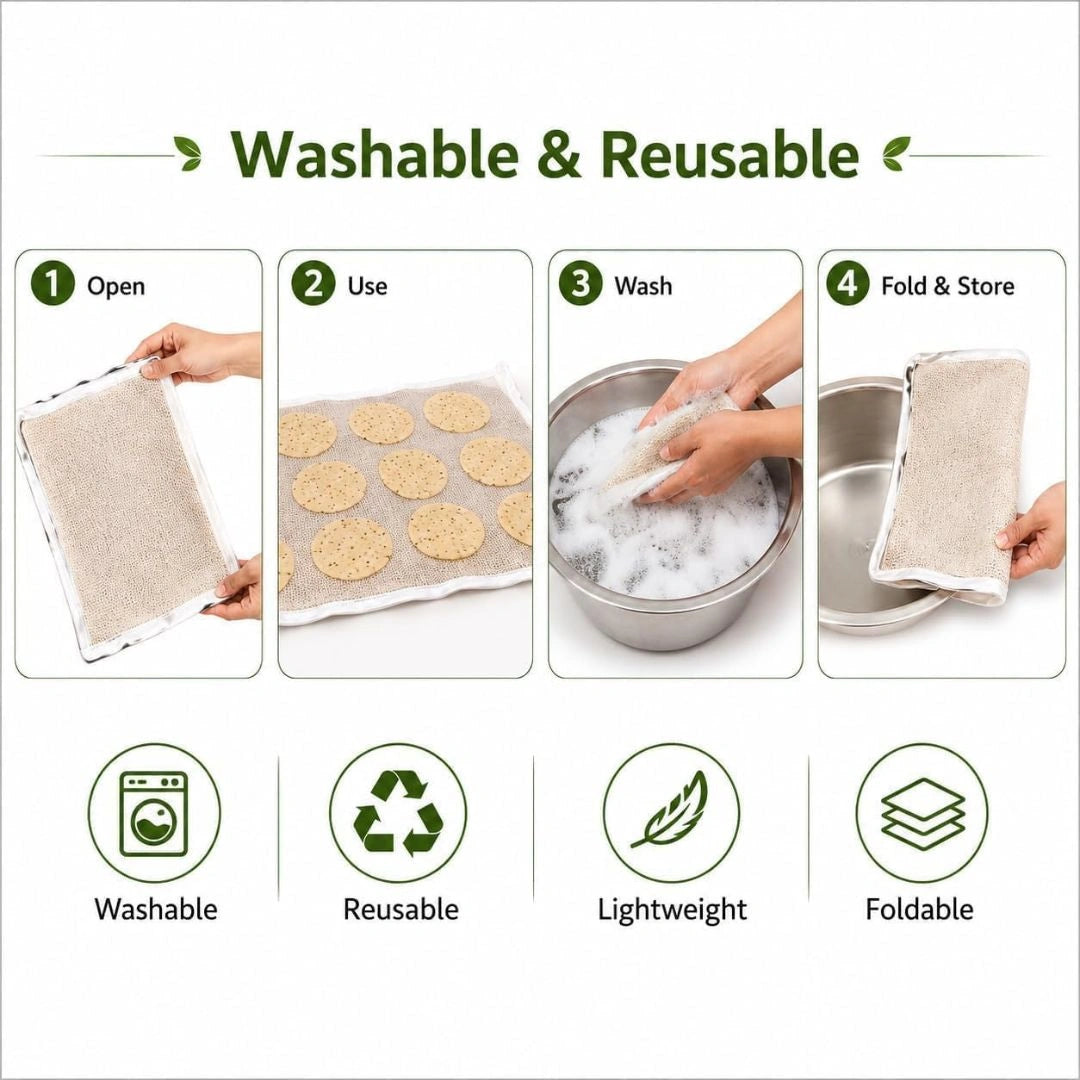 Multiple tiers of drying net with food items
